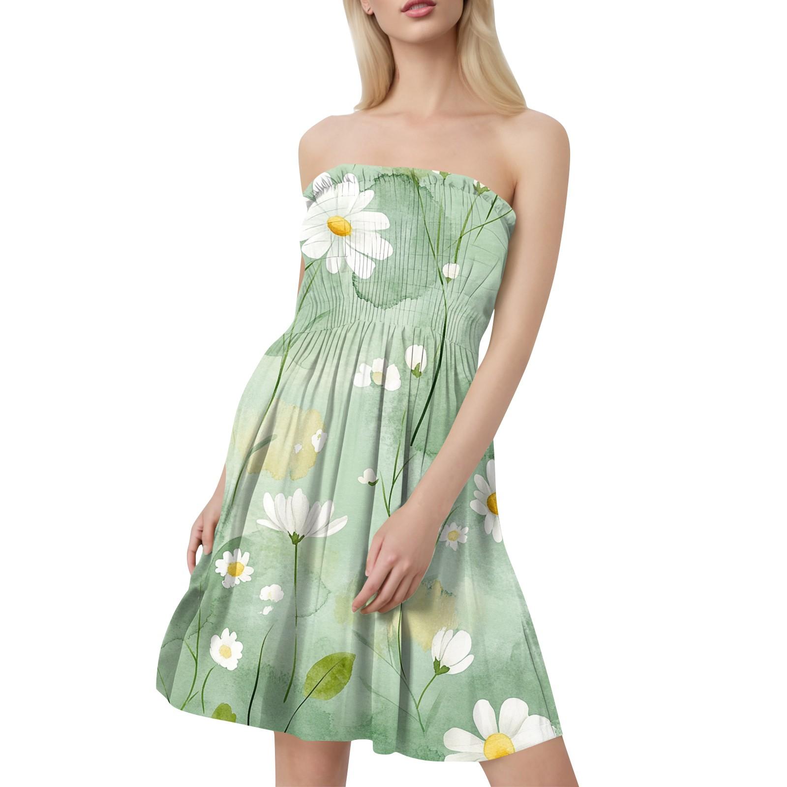 

Женские летние платья Модные женские повседневные платья-бандо с цветочным принтом без рукавов L армия зеленый