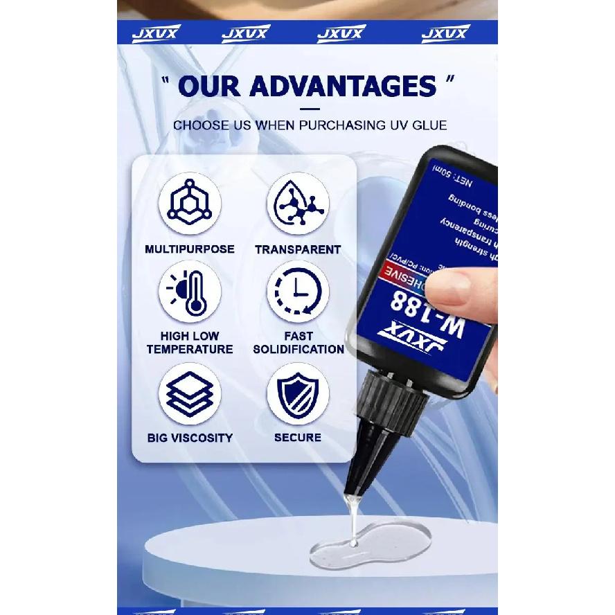 LOOLIFL 50g New W-188 High-Strength UV-Curing Resin Adhesive, Suitable for DIY Projects, Bonding and Welding Glass, Metal, Ceramics, and ABS