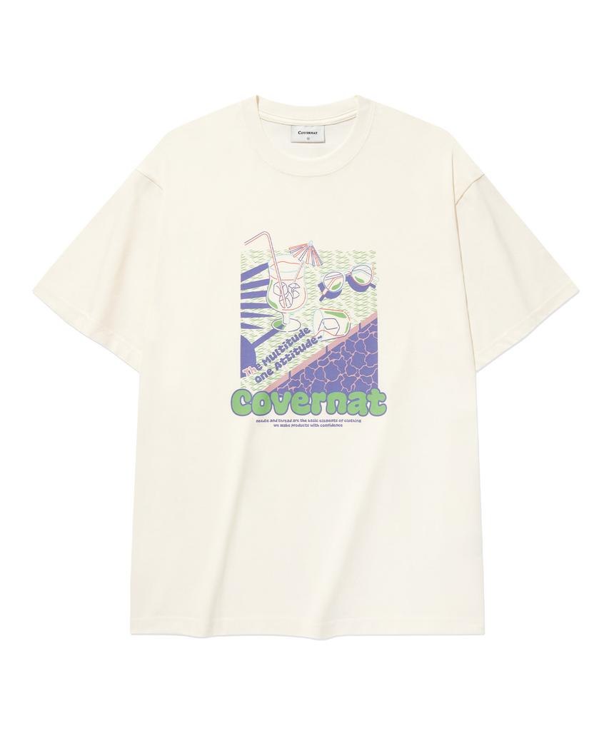 COVERNAT Cool Cotton Vacation Graphic T-Shirt Ivory