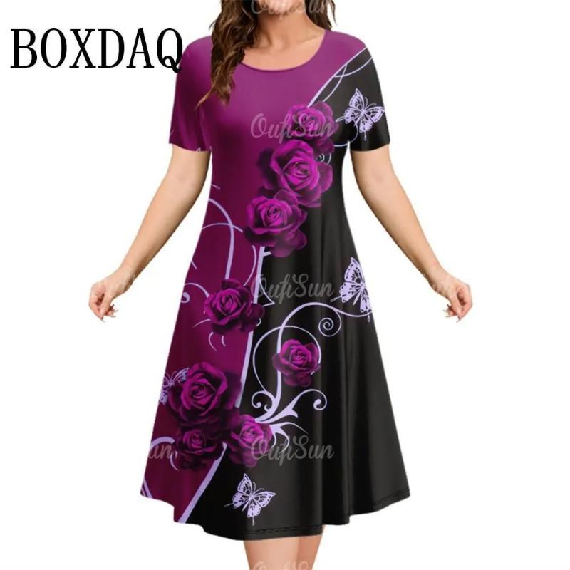 Patterns Women Mini Dresses Summer Short Sleeve Printed Plus Size Casual Comfortable Soft Dress Flower Dress