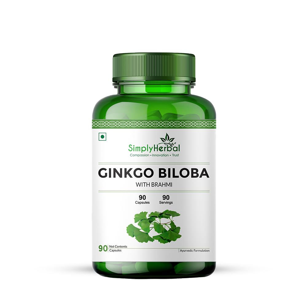 Simply Herbal Ginkgo Biloba 120mg With Bacopa Monnieri Extract Brahmi 380mg for Better Concentration, Improves Blood Circulation, Enhance Alertne