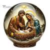 Rotating Carousel Table Ornament Christmas Crystal Ball Figurine, 2D Acrylic Winter Cottage Lightweight Holiday Gift Tabletop Ornaments for