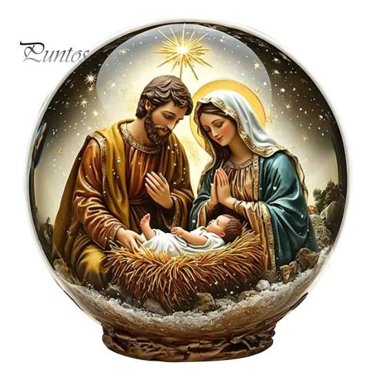 Rotating Carousel Table Ornament Christmas Crystal Ball Figurine, 2D Acrylic Winter Cottage Lightweight Holiday Gift Tabletop Ornaments for