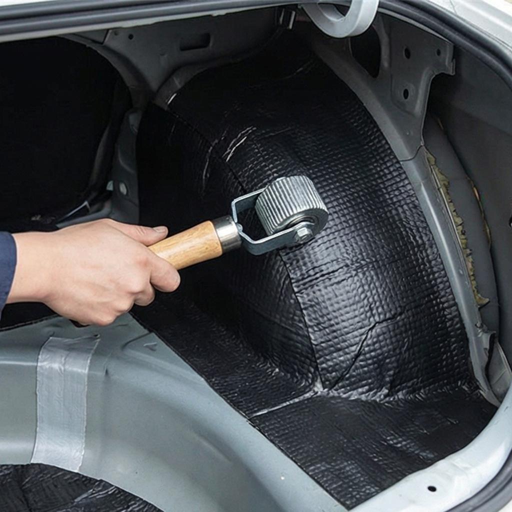 Heavy Duty Ergonomic Motorcycle Muffler Roller Installation Kit Featuring Rust Resistant Alloy Steel And Wooden Handle