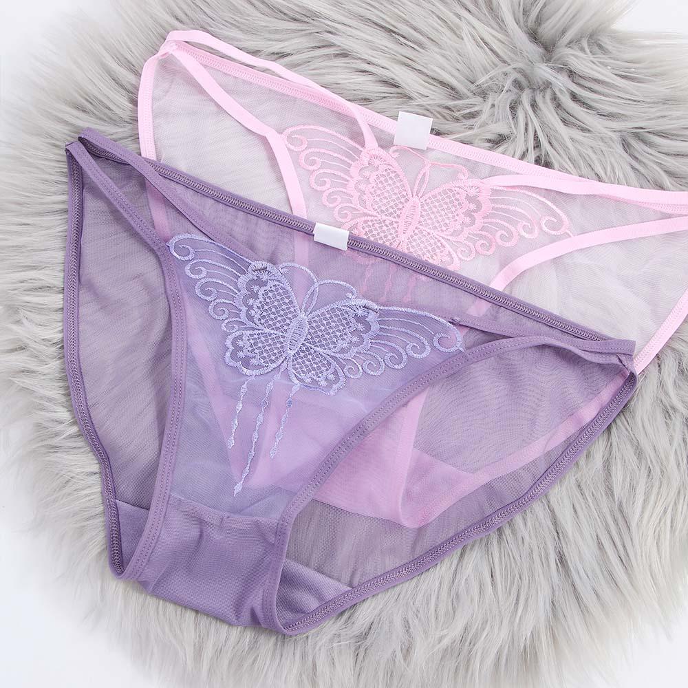 Mesh For Girls Thin Belt Transparent Korean Underwear Butterfly Embroidery Briefs Women Panties