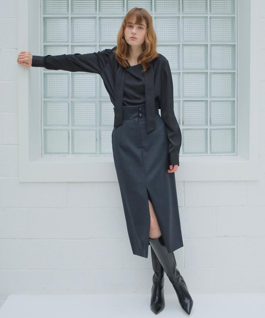 Paul And Alice High Waist Wool Skirt / Dark Gray