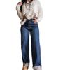 2026 Spring Women's High-Waisted Retro Wide-Leg Jeans with Center Seam Cuffs