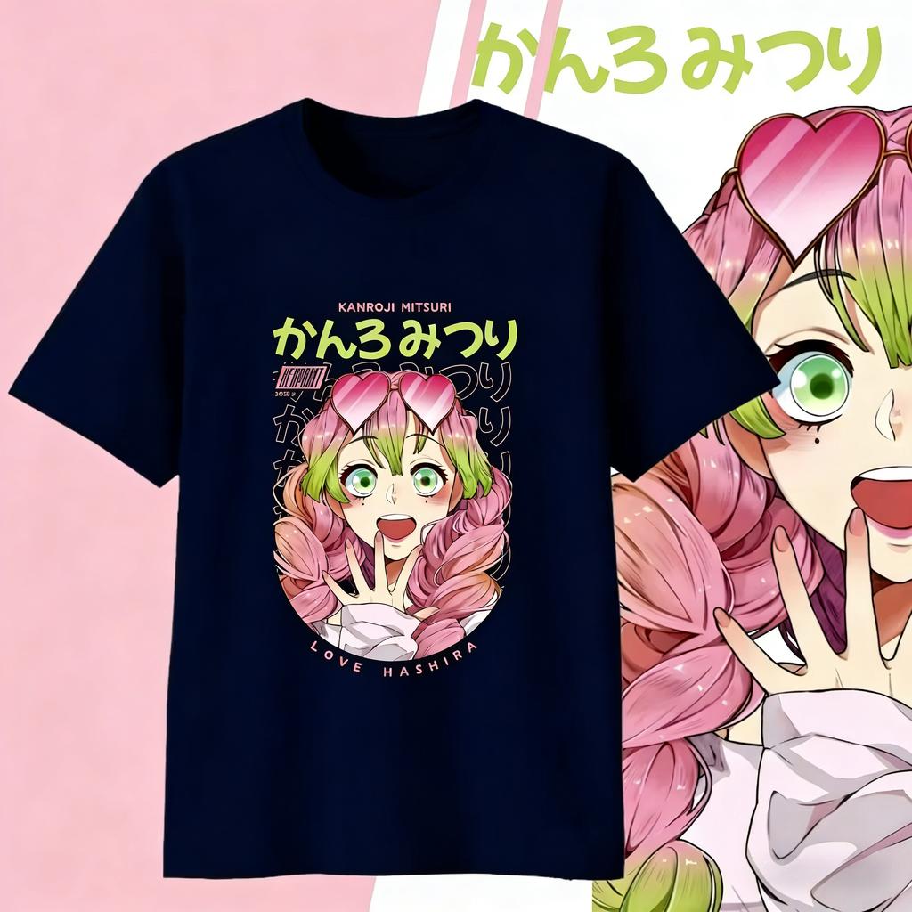 Demon Slayer Kanroji Mitsuri Cotton Tshirt for 2026 New Summer Unisexs Womens Fashion Casual Cosplay Short Sleeved Tshirt Y2k