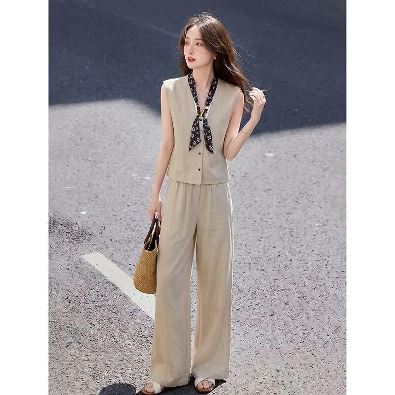 Awakening Paradise Lyocell Blend Sleeveless Shirt & Wide-Leg Pants Set