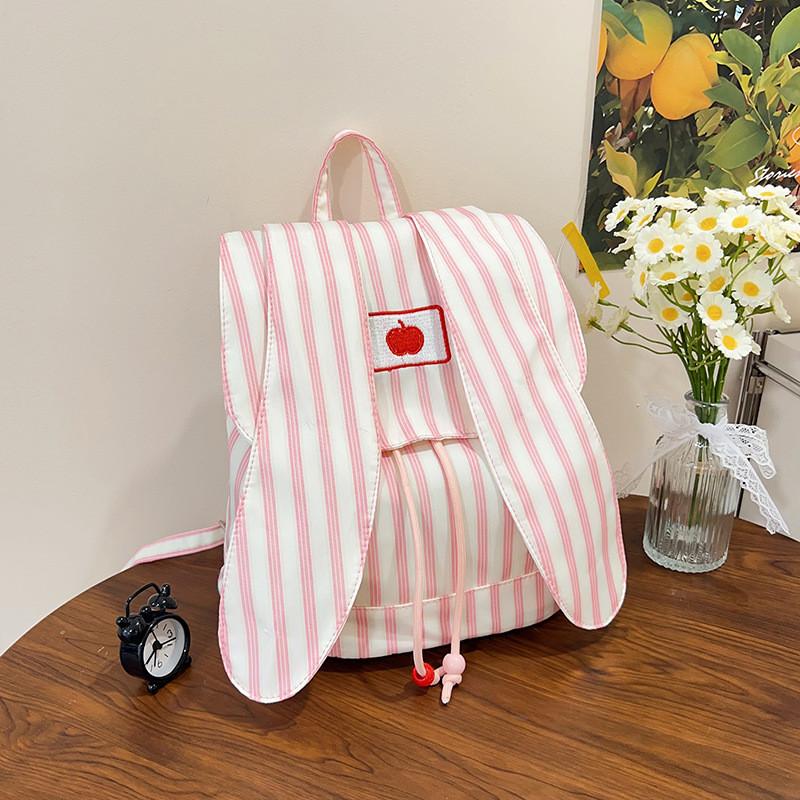 Cute Bunny Ear Backpack Large Capacity Nylon School Bag For Daily Use розовый