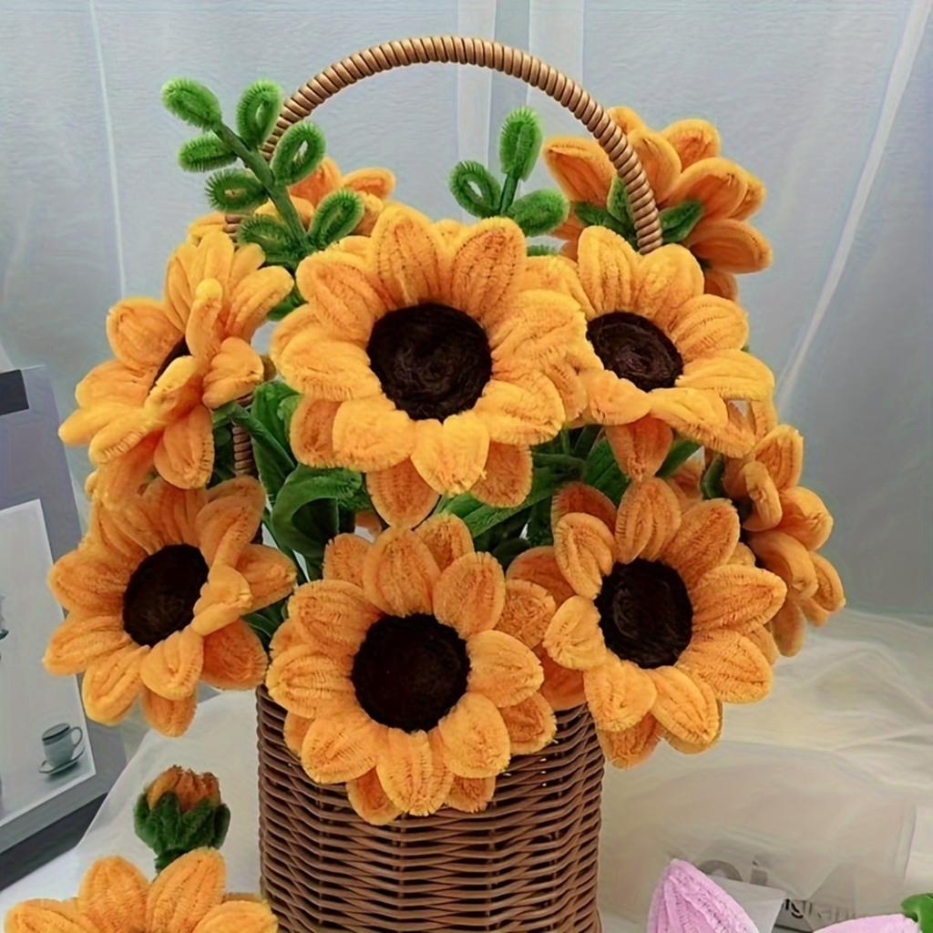 300pcs Nylon Iron Pipe Cleaners, Sunflower Bouquet Fluffy Stems, for DIY Craft Projects