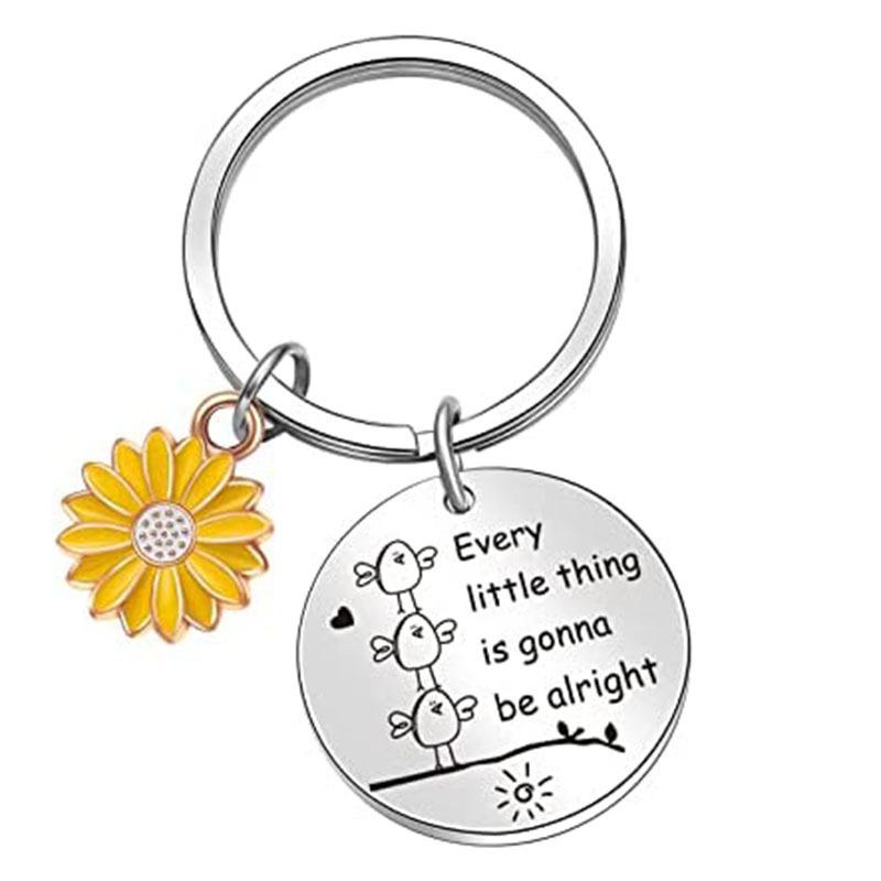 Versatile Stainless Steel Key Sunflower Accessory Keychain Send To Friends Thanksgiving Small Gift Laser In Stock Keychain for Backpack Bag Pendant