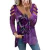 Blouse Femme - Bouquet De Roses - Mauve - Manches Longues - Col En V - Confortable