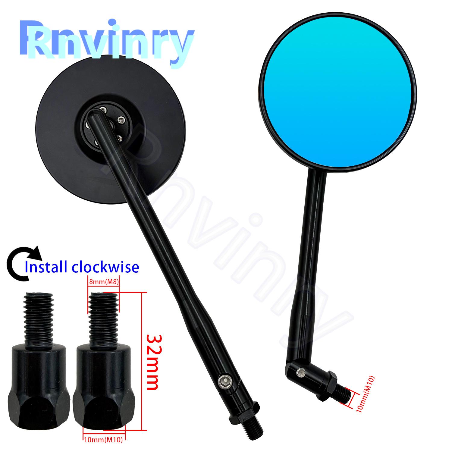 Motorcycle Rearview Side Mirror CNC Round With 8mm 10mm Clockwise Mounting Screws Universal