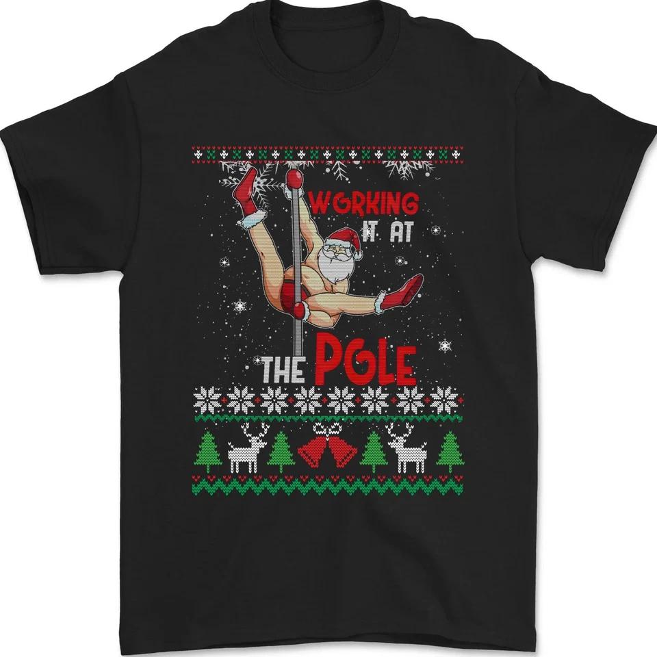 Ugly Xmas Sweater Working It At The Pole Funny Santa Xmas T-Shirt XL