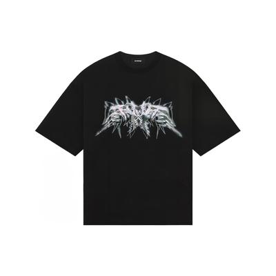 WE11DONE Ss23 Rundhals Bedrucktes Brustmuster Pullover Kurzarm T-Shirt Unisex T-Shirt Schwarz WD-TT1-23-822-U-BK