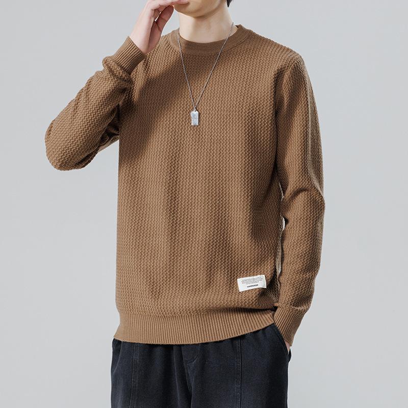 

Осень и зима Корейская версия модного персонализированного трикотажного мужского весенне-осеннего приталенного топа с длинными рукавами и круглым вырезом, молодежное модное пальто 4XL темно-коричневого