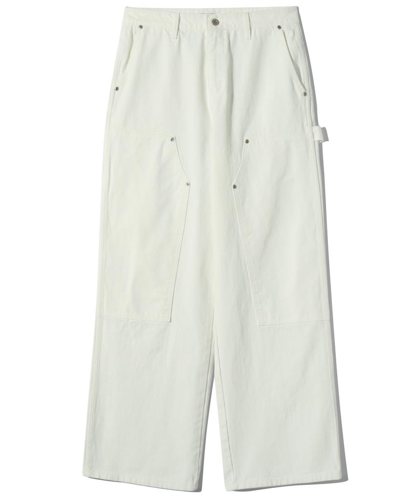 BASEMOMENT Double Knee Carpenter Work Pants Off White