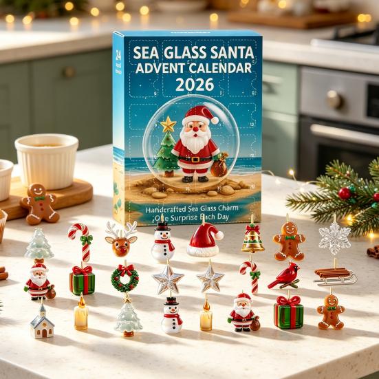 Christmas Decorative Craft Supplies Advent Calendar 2026, 24 Days 2D Acrylic Tree Bear Elk Sea Glass Ornament Set Snowman Ornaments Countdown