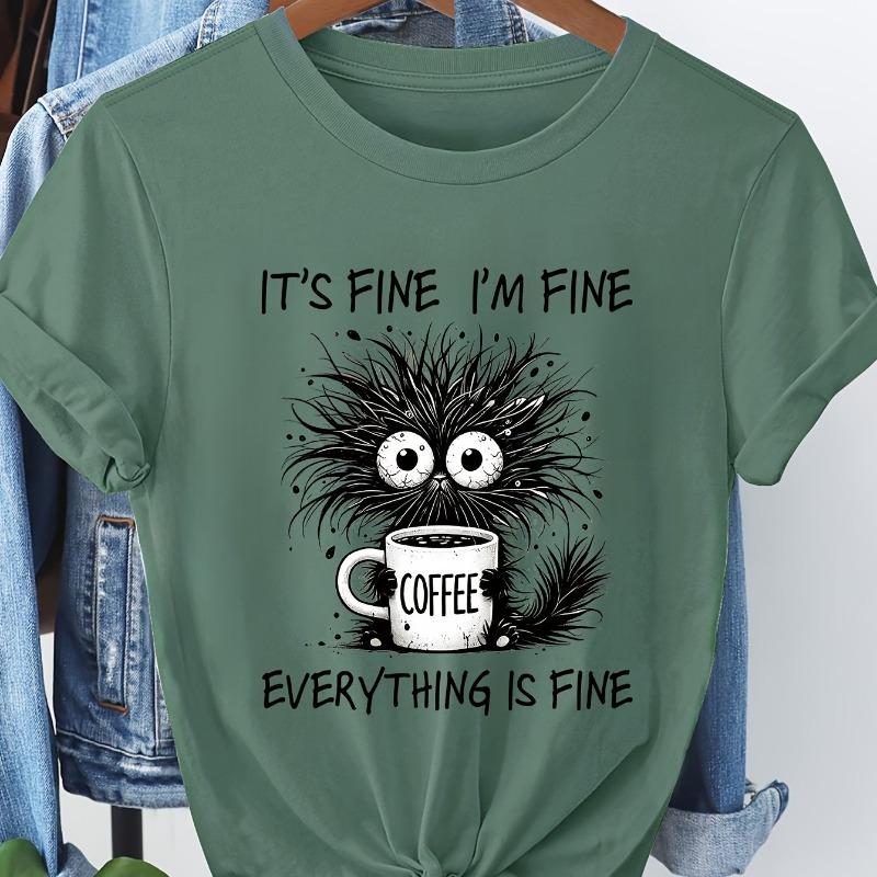 Cat pattern printed cotton short sleeved T-shirt for women S