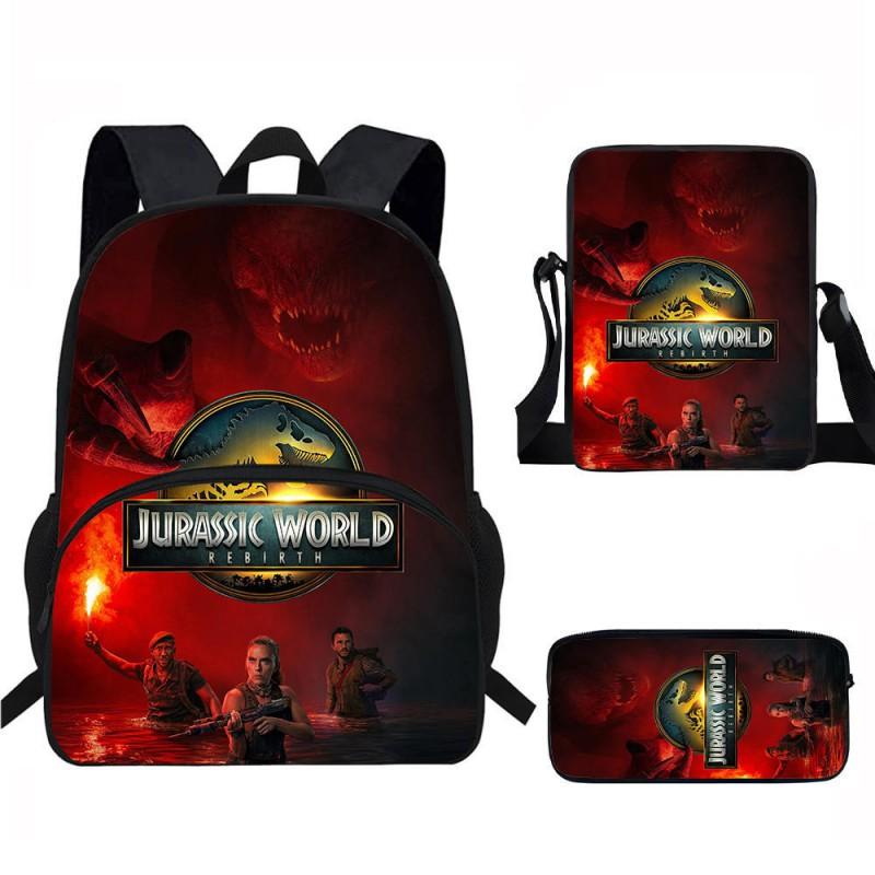 Kids Dinosaur Backpack Set Elementary School Oxford Fabric Ergonomic Back Support Breathable Lightweight 3-Piece Kit