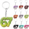 2D Flat Acrylic Keychain Cute Blue Icing Donut 67 Badminton Pattern Non-Fading Key Decor for Backpack Pendant