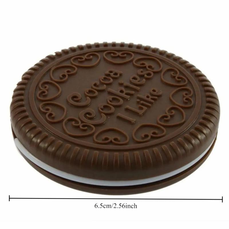 1pc Simple Ins Cute Oreo Chocolate Biscuit Mirror Outdoor Portable Mirror Mini Folding Makeup Mirror Pocket Mirror