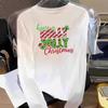 (Asian Size) Graphic Tee Women Merry Christmas Letter 90s New Year Print Casual Fashion Top O-neck Clothing T Shirt Long Sleeve T-shirts