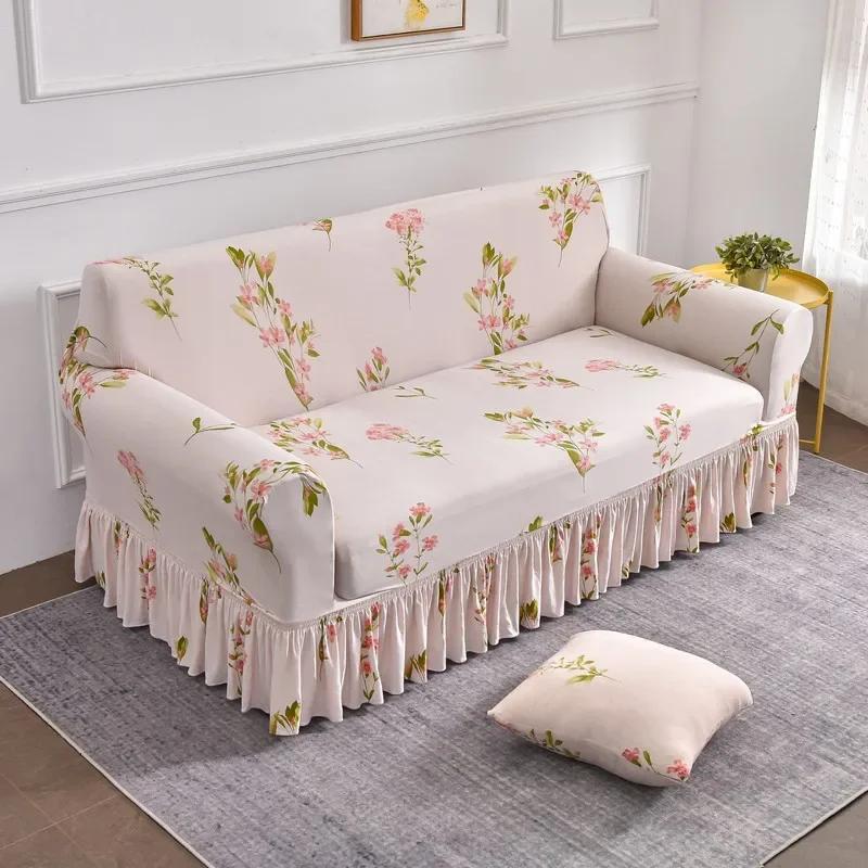 1 2 3 4 Seater Nordic Flowers Stretch Sofa Covers Elastic Spandex Sofas Skirt Cover for Living Room Universal Couch Slipcovers
