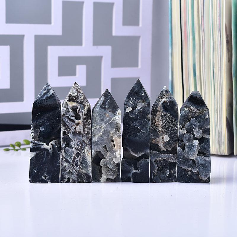 High-Quality Black Sphalerite Hexagonal Crystal Pillars Ornaments 4-6cm High Quality (Single Piece)