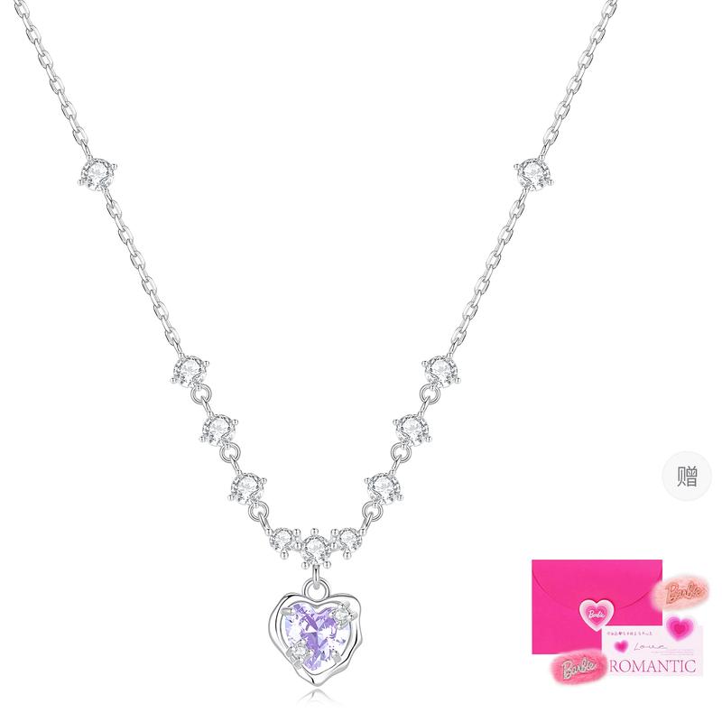 Barbie necklace [ Crystal*Purple Heart-beating] Sparkling Elegant Light Luxurious High-End Love Clavicle Chain Dreamy Sweet Niche Ba2604020 фиолетовый