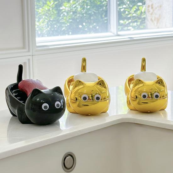 Soap Dish with Automatic Drainage Cute Cat Shape Design Easy Cleaning Soap Holder Soap Tray for Shower Bathroom