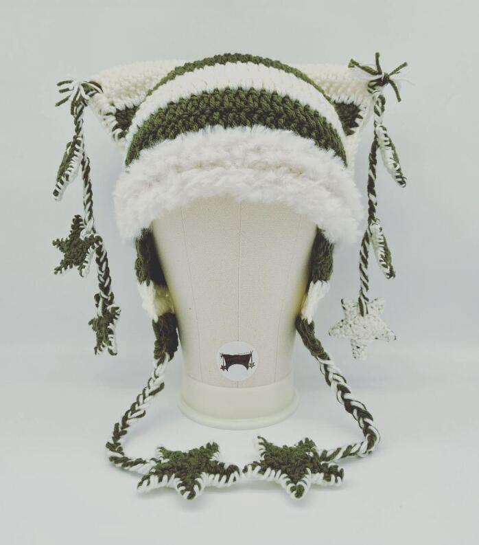 

Шапка с кошачьими ушками для взрослых, теплая шерстяная шапка в полоску с лисьими ушками, милые аксессуары для девочек Style O