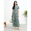 JUZUI Retro French Color-Block Floral Print A-line Midi Skirt