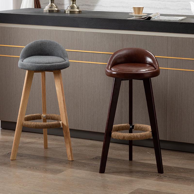 Nordic Minimalist Solid Wood Bar Stool with Backrest for Home or Cafe Use