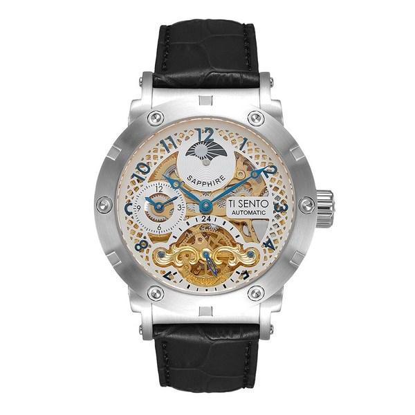 [Ticento]Sun&Moon Automatic Leather Watch TS50051WTBK, Korean Luxury Watches