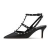 Fashion Beige High Heels Comfortable High-Heeled Shoes Roman Style Slip On Navy Blue Pumps All-Match Rivets Patent Leather Sandals Ladie