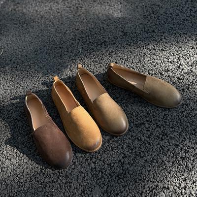 Versatile Retro Loafers Genuine Leather Soft Sole Comfortable Flat Women's Slip-on Shoes