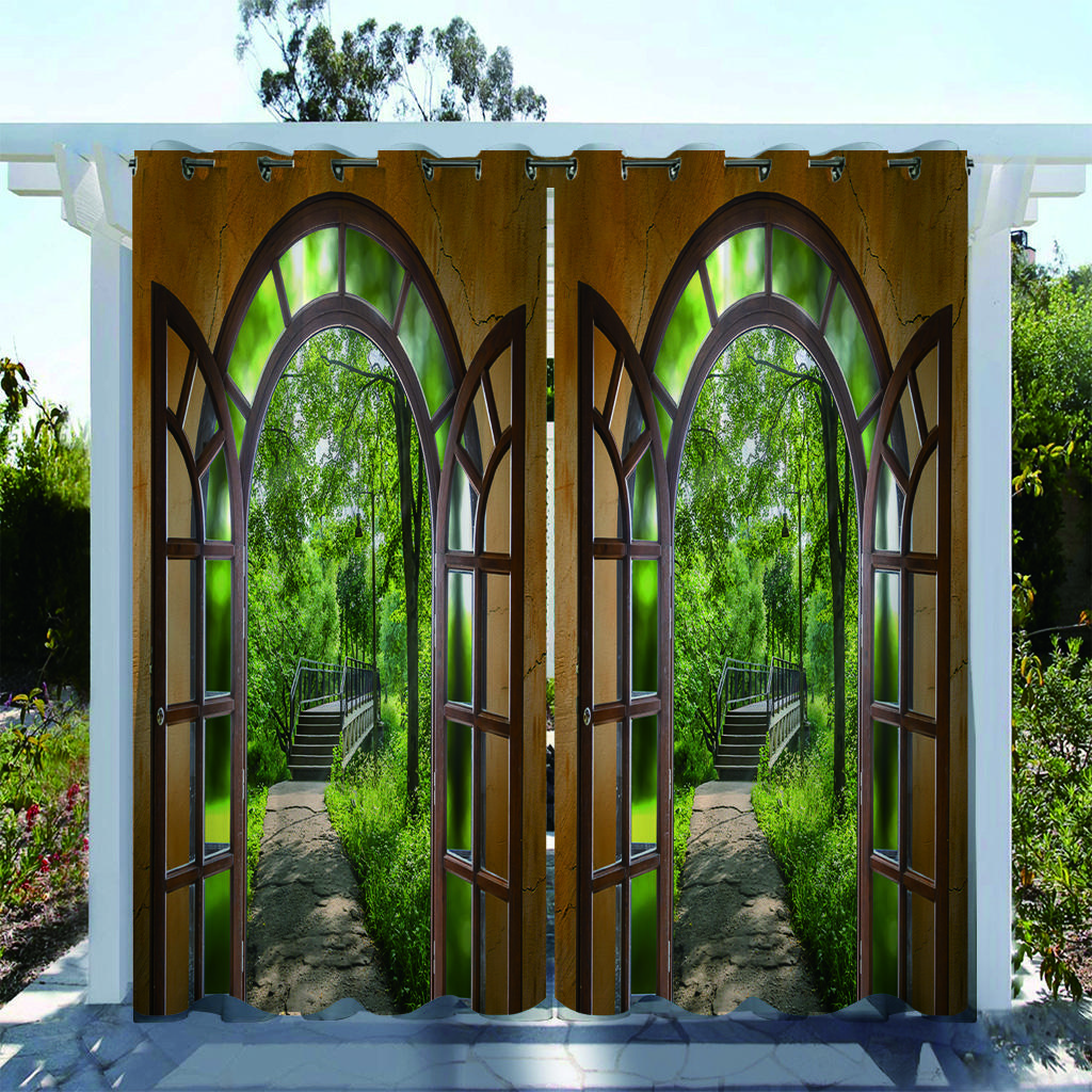 

1 шт., водонепроницаемые шторы для улицы с принтом розового садового цветка для защиты от солнца в гостиной, спальне, кухне W138X214H(cm) 1PC&Grommet top