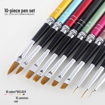 Nail Art Brush Set: 10-Piece for Salon Use - Hand-Painted Flower, Outline, Carving, Gel, UV Gel, Flat Brushes