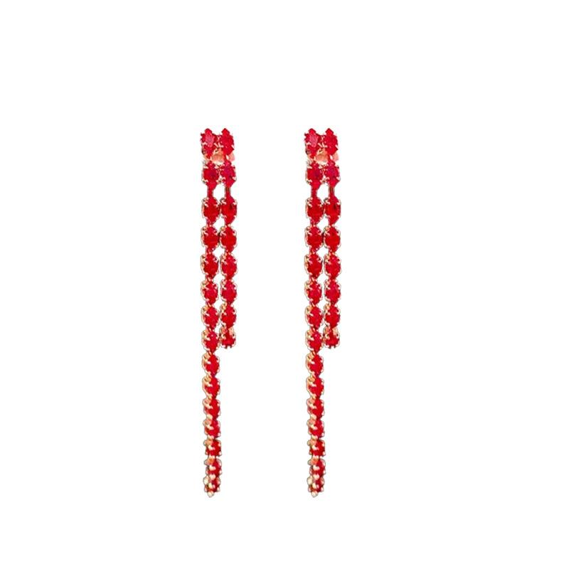 Silver needle zircon long fringed earrings European and American light luxury high-end stud earrings niche fashion versatile earrings women