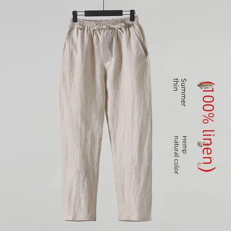 Pánské ležérní volné kalhoty z lnu a bavlny - letní devítibodové, velká velikost, čínský styl