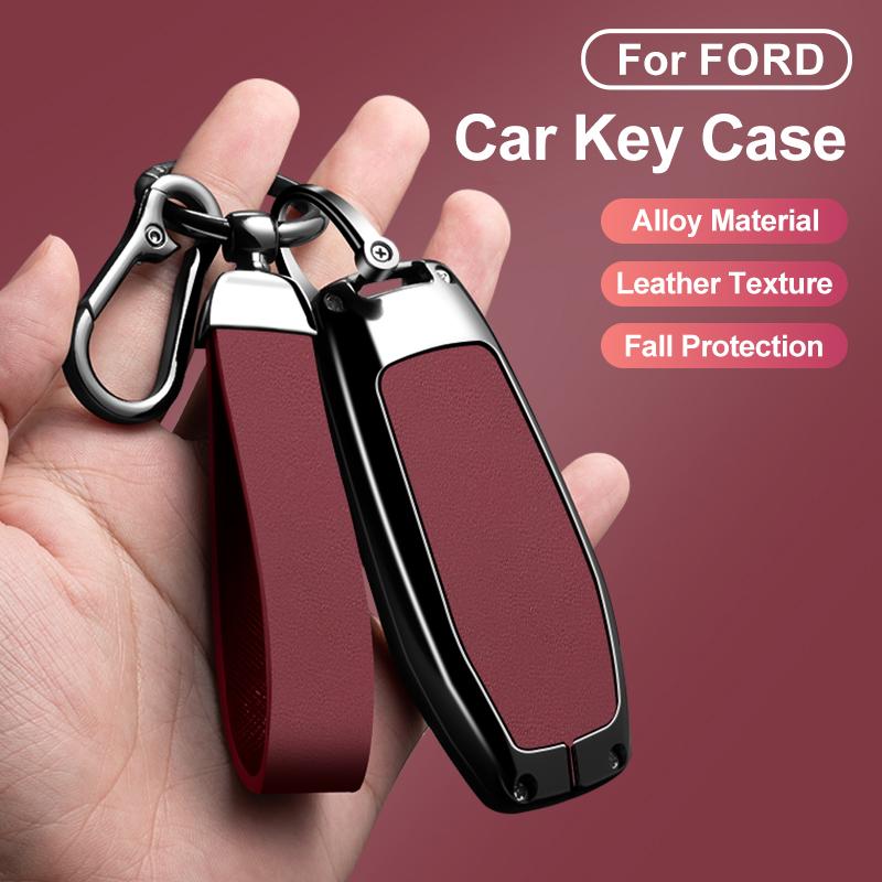 Zinc Alloy Car Key Case Cover for Ford Mondeo MK3 MK4 MK5 Kuga F150 Ranger Explorer Focus SMAX CMAX Mustang 2020 Leather Shell