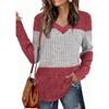 Women's V-neck Long-sleeved Patchwork Fitted Top T-shirt