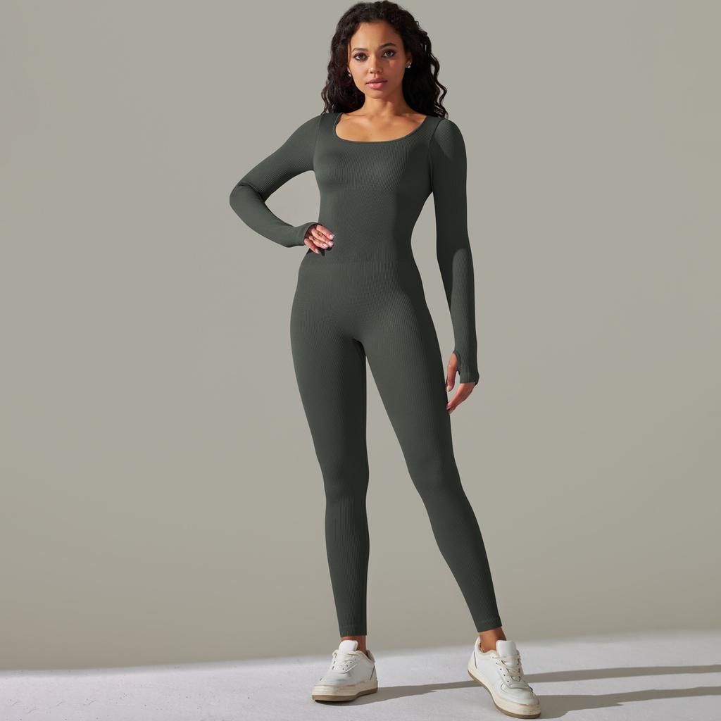 New Seamless Thread Knitted Yoga Suit, Long Pants Jumpsuit, Breathable Quick Drying Running And Fitness Jumpsuit For Women