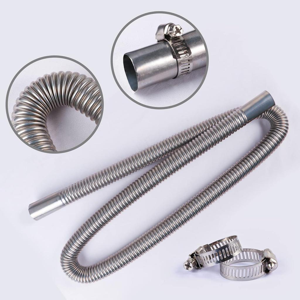 FizLig Stainless Steel Exhaust Pipe - 47" Flexible Diesel Exhaust Extension For Trucks/Generators, Anti-Corrosion Pipe With Clamp Kit, Compatible
