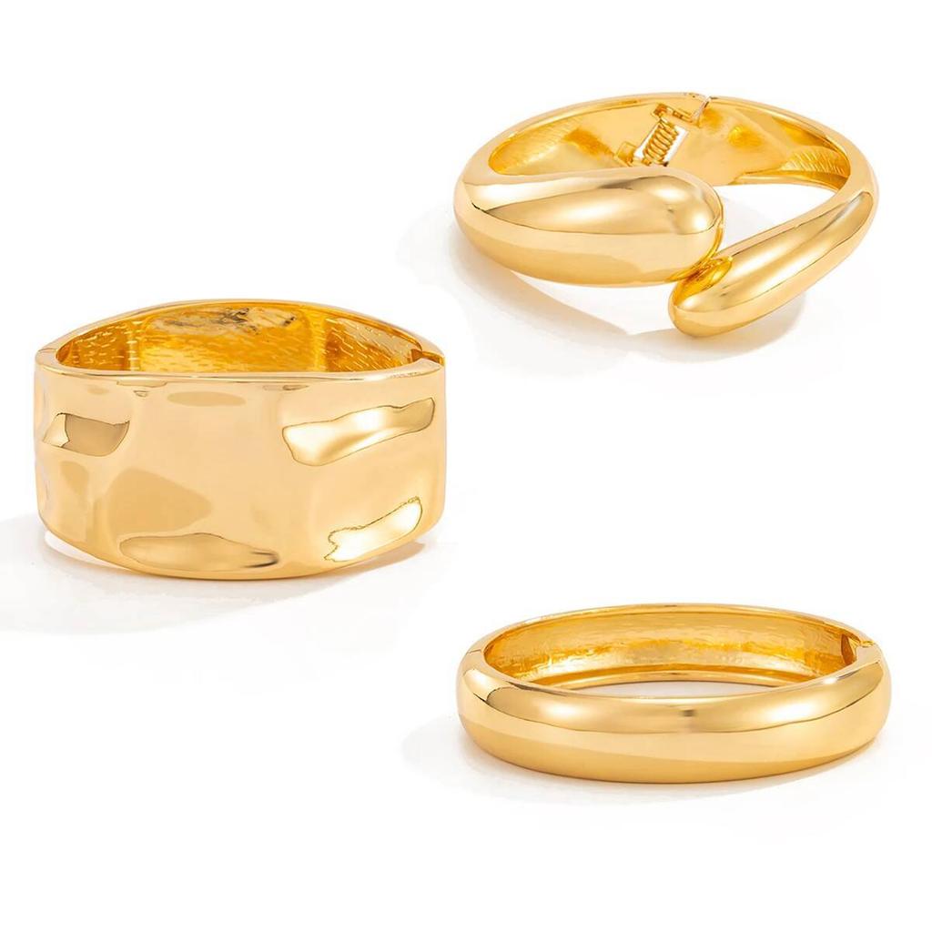 Salircon 3 Styles Exaggerated Punk Geometric Spring Bangle for Women Irregular Chunky Metal Cuff Bracelet Steampunk Jewelry Gift