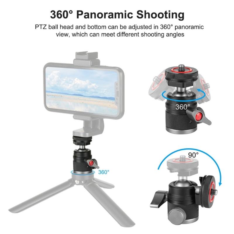 Mini BallHead With Smooth 360°Pivoting Compatible for Camera Tripod And Selfies Stick Strong Durability&High Stability