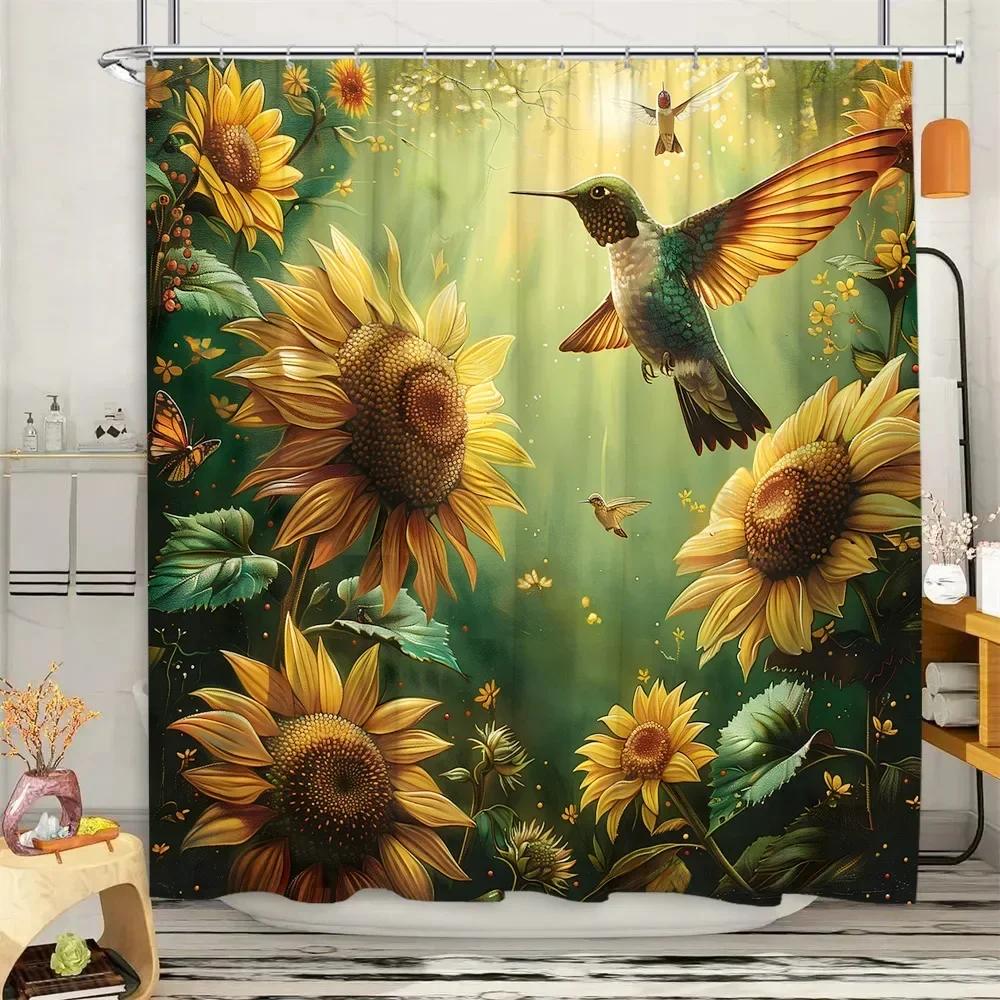 Hummingbird Shower Curtain Floral Botanical Farm Landscape Vintage Jungle Modern Home Polyester Fabric Bathroom Decor Curtains