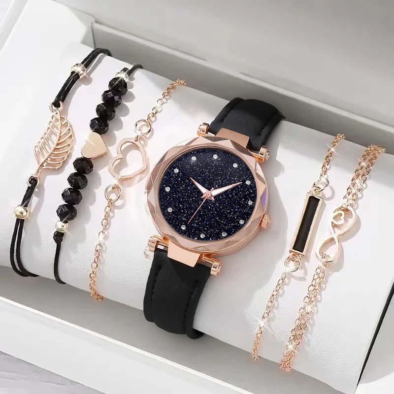 Fashionable Simple Trendy Round Dial Leather Strap Women's Quartz Watch Bracelet Set for Christmas and Thanksgiving Gifts